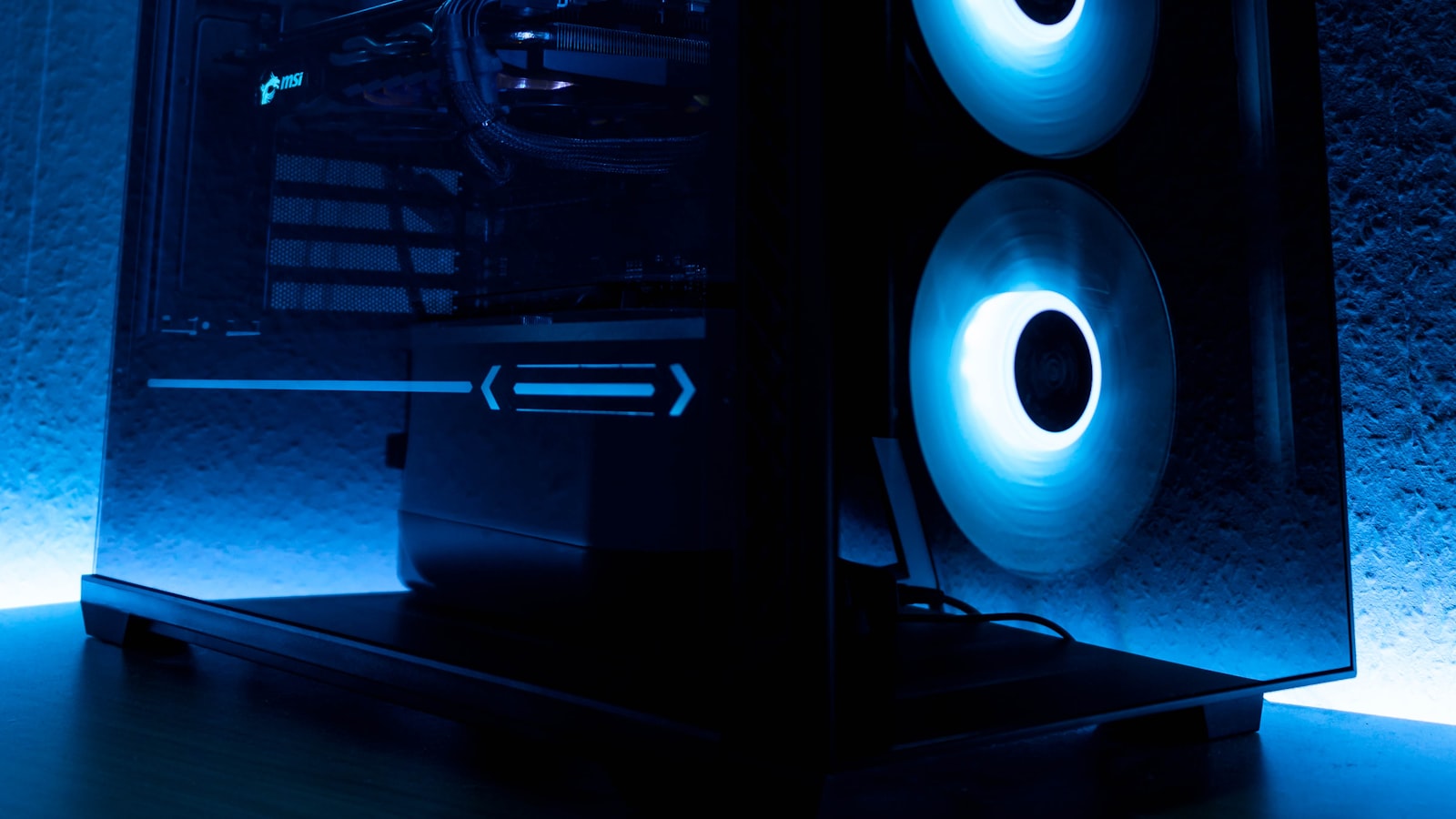 Open gaming PC build on a desk